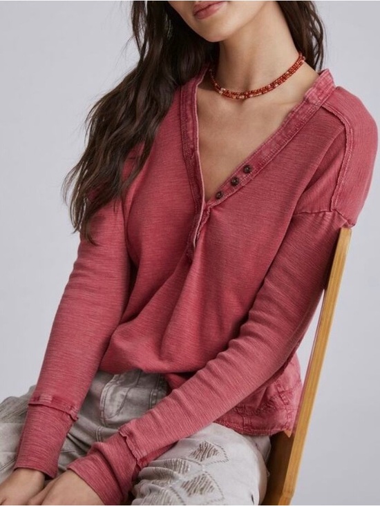 Pilcro Tops - ANTHROPOLOGIE Pilcro Vintage-washed Oversized Henley Top